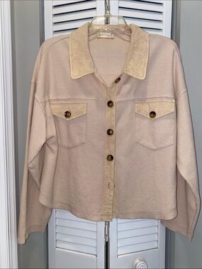 Altar'd State Beige Button-Down Shirt Jacket